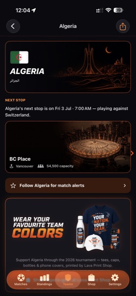 Team page screen