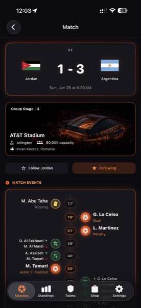 Live match screen